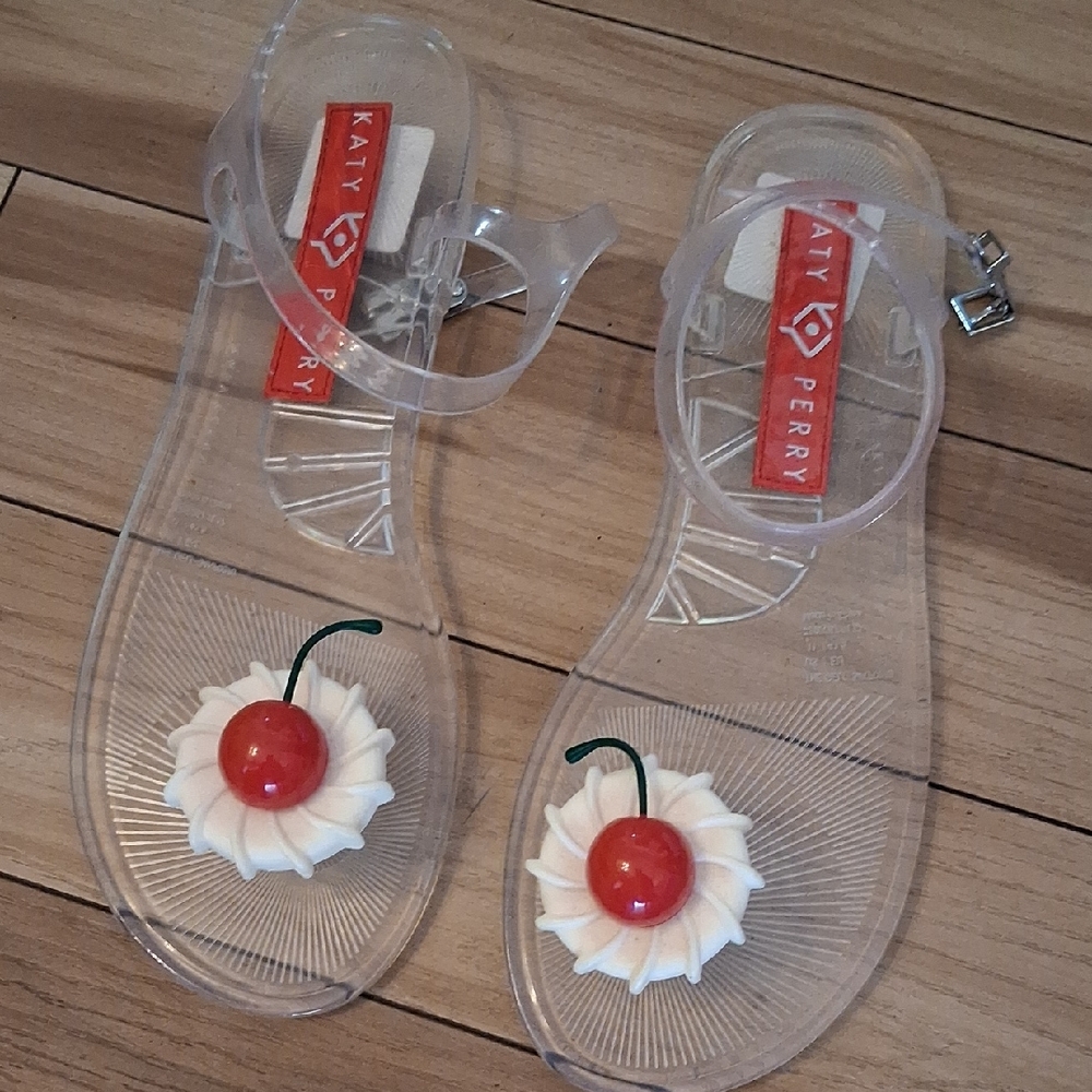 Katy Perry Clear Jelly Sandals with Cherry Accent